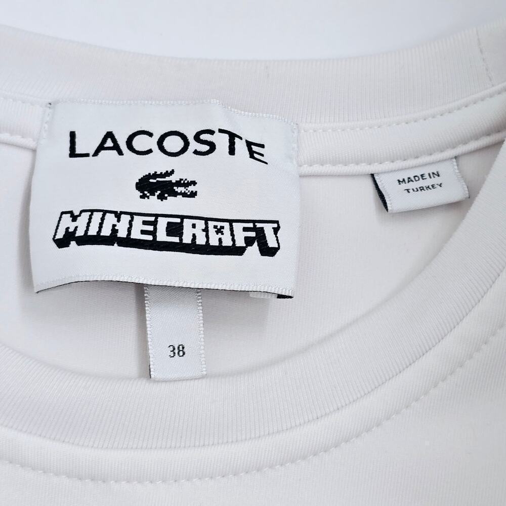 Lacoste x Minecraft White Cropped T-Shirt Size S 38 Gamer Streetwear Collab - Picture 10 of 10